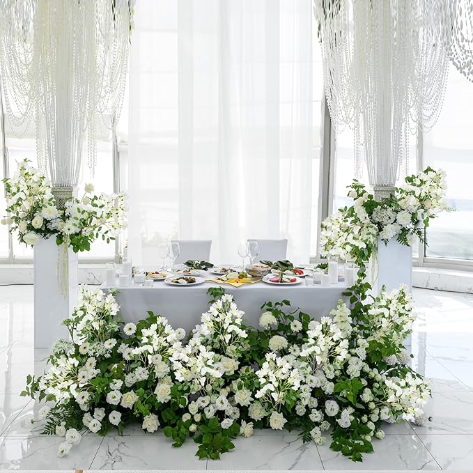 IPOPU 4Pcs Faux White Artificial Delphiniums, 24.8 Inch Long Stem Artificial Jacaranda Flowers for Tall Vases, Fake Delphiniums for Artificial Flower Arrangements, Home Party Decorations