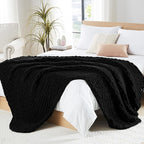 L'AGRATY Chunky Knit Blanket Throw: 80''x90'' Chenille Chunky Knitted Throw Blanket for Bed Couch - Handmade Thick Big Cable Knit Blanket - Large Chunky Crochet Rope Blanket for Home Decor(Black)