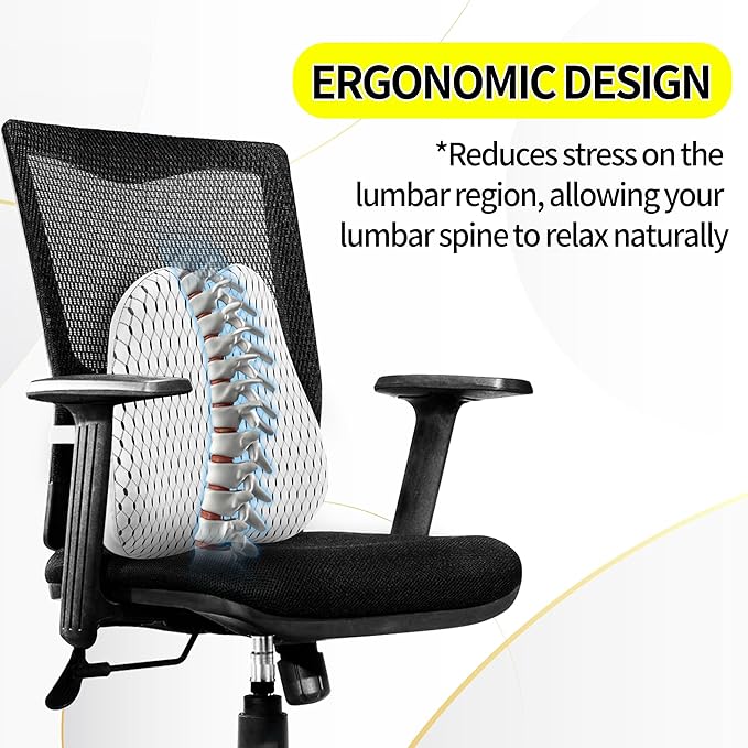 Lumbar Support Pillow for Office Chair,Memory Foam Back Lumbar Support Pillow,Relieve Back Pain,3D Breathable Fabric&Shoulder Strap Fixation,Back Support for Office Chair/Wheelchair/Car(Gray)