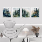 SIGNWIN Framed Poster Green & Teal Watercolor Forest Pine Trees Nature Wilderness Photography Realism Decorative Rustic Cozy Zen for Living Room, Bedroom, Office - 11"x14"x4 White