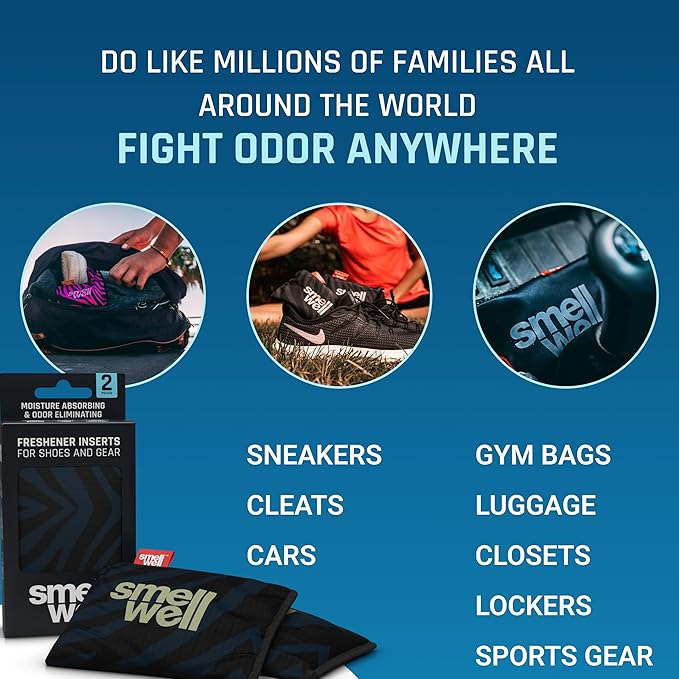 SmellWell - 3-Pack Scented Shoe Deodorizer Inserts - Odor Eliminators - Activated Bamboo Charcoal + Minerals - Natural Freshenes for Shoes, Bags, Gloves - 6 x 1.8oz Original Size Black Zebra