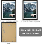 11x15 Picture Frame with Real Glass - Display Pictures 10x14 with Mat or 11 x 15 without Mat, Wall Collage Photo Frame set(Black, 1 Pack)