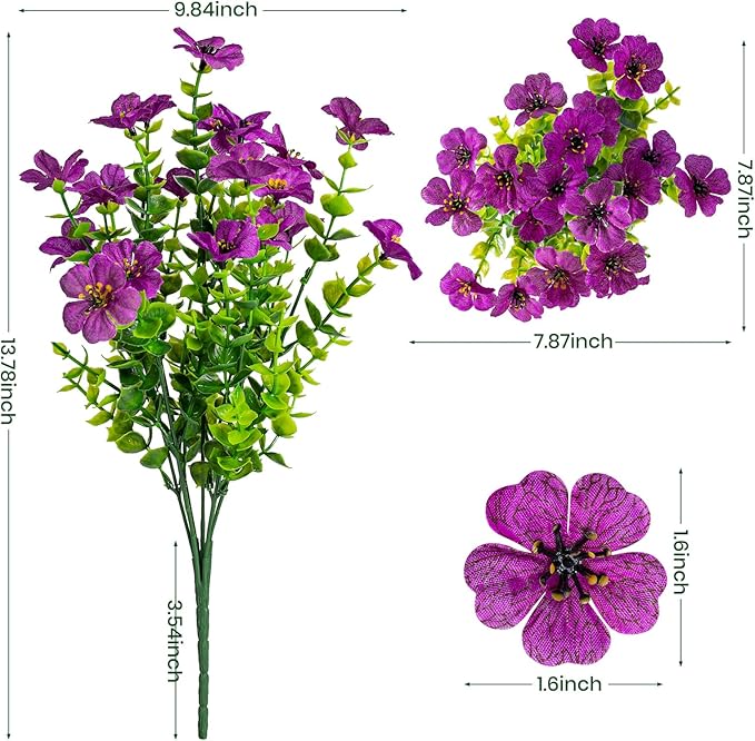 20 Bundles Artificial Flowers for Outdoor Fake Plants for Spring Decoration,Faux Eucalyptus Flowers for Planter UV Resistant Lifelike for Home Porch Garden（Fuchsia）