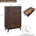 T4TREAM Fluted 5 Drawers Dresser, 48" Tall Modern Chest of Drawers, Curved Profile Design, Wood Drawer Organizer for Bedroom, Living Room, Hallway, Entryway, Dark Walnut