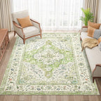 Topllen Washable Area Rug - 3'x5' Boho Bedroom Rug Indoor, Non-Slip Low-Pile Rugs for Living Room Bathroom Kitchen Front Door, Entry Throw Carpet Stain Resistance (Green, 3x5ft)