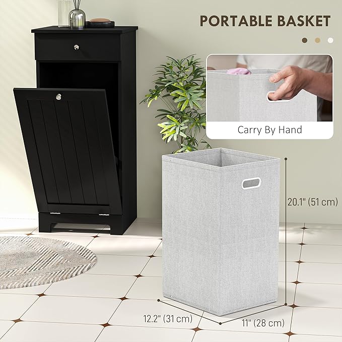 HOMCOM Laundry Hamper with Removable Basket, Tilt Out Hamper with Drawer and Beadboard Door, Bathroom Storage Cabinet, Black