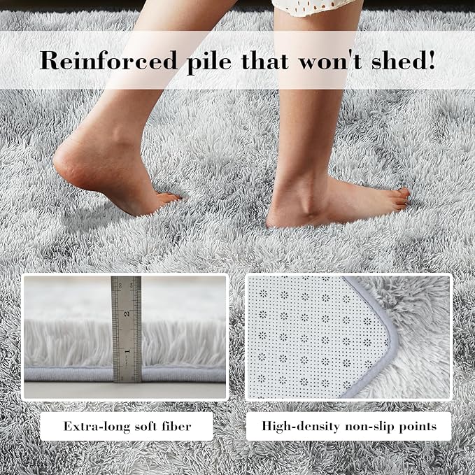 Soft Runner Rugs for Bedroom, Mottling Grey 3x7 Area Rugs Fluffy Rug Shag Area Rug Carpet, Bedside Rug for Living Room Bedroom Kids Room Home Decor