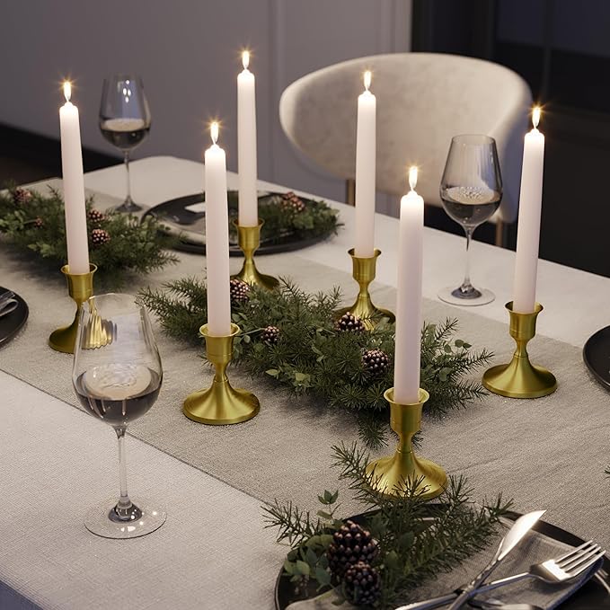 Brass Gold Taper Candle Holders Set of 3, Vintage Metal Candlestick Holders for Dinner Room Table Centerpiece or Mantel Wedding Party Decor