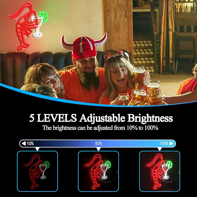 Lobster Cocktail Neon Sign,Dimmable Shrimp Bar Neon Light for Party Bar Pub Restaurant Shop Window Decoration(15.75 * 12.6In)