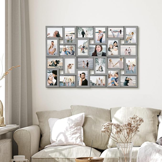 Jerry & Maggie 4×6 collage frame 24 pictures, picture frames collage wall decor, 24 slot picture frame Wall Hanging For 6×4 Photo, Grey
