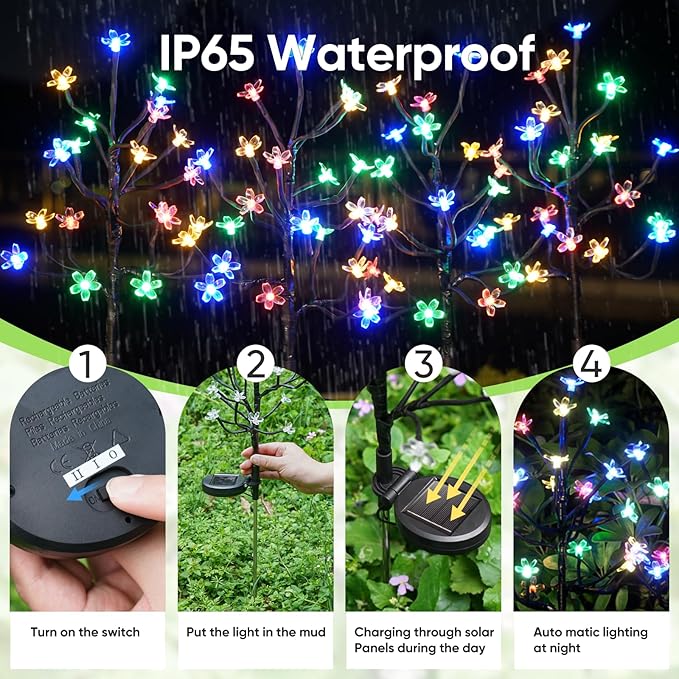 Solar Garden Lights Waterproof, Solar Outdoor Lights Decorative 8Pack, 160Led Solar Powered Flowers Garden Decor, Outdoor Fairy Light for Yard,Pathway,Lawn,Outside Decorations