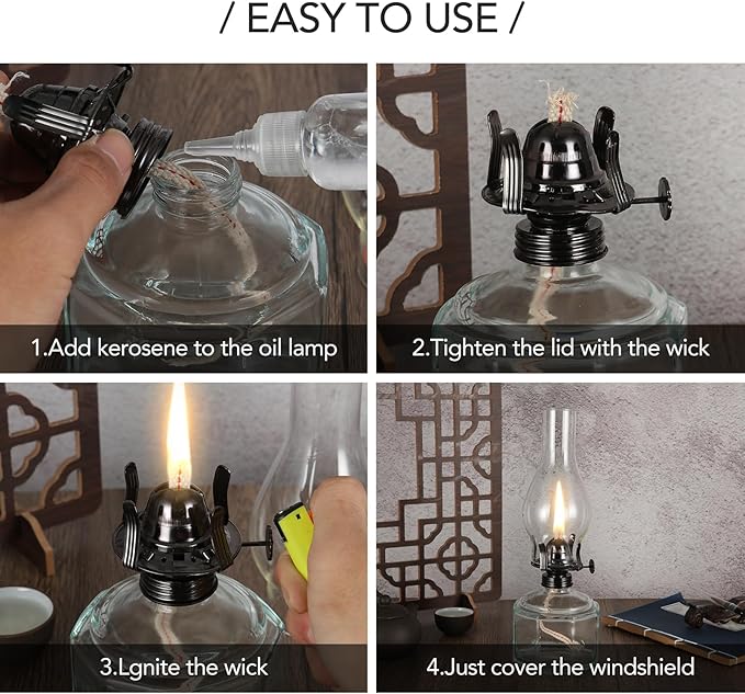 4 Pack Rustic Oil Lamp Large Vintage Glass Kerosene Lamp Chamber Oil Lamps for Indoor Use Home Decor Classic Old Hurricane Oil Lamp for Emergency Lighting 12.5''