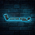 Custom Hockey Stick LED Sign – Personalized Name Light Up Hockey Sign, Neon Wall Light with Puck, Hockey Wall Decor for Boys Room, Man Cave, Players