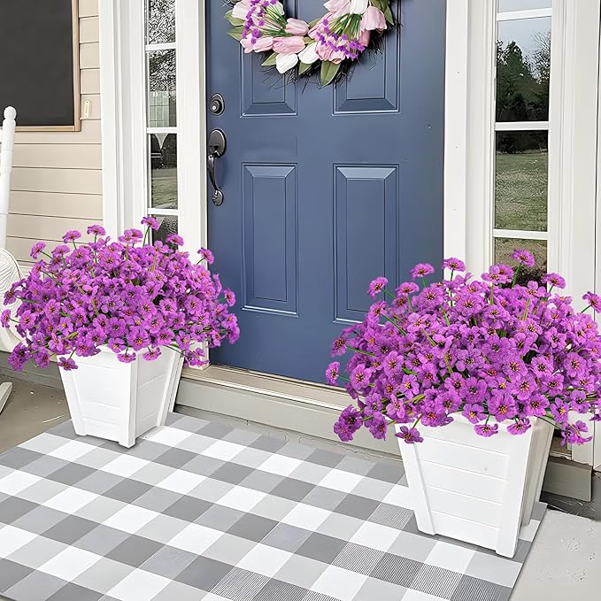 Krissing 48 Bundles Outdoor Artificial Flowers UV Resistant Fake Silk Flowers Faux Plastic Plants Outside Garden Porch Window Box Summer Decoration (Purple)