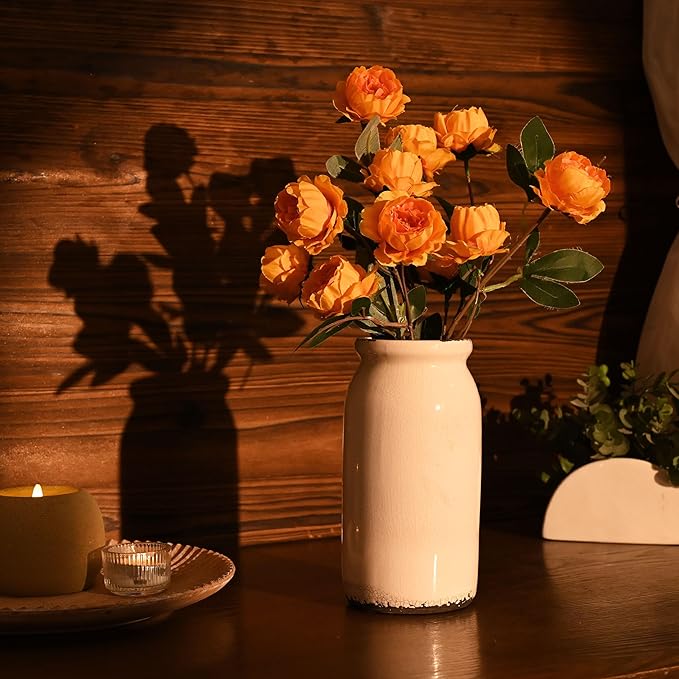 VICTOR & TERESA Rustic White Vase for Home Decor, Ceramic Vases for Flowers, Modern Farmhouse Decorative Vases for Pampas Grass,Table Accent, Mantel, Living Room,Bookshelf, Centerpieces, 8''