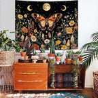Lunerfex Boho Butterfly Tapestry Flower Moon Wall Tapestry, Moon Phases Tapestries for Bedroom Cute Tapestries Wall Hanging for Bedroom Living Room Decor Butterfly-2 44"x60"