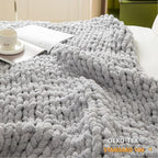 WESHIONGOO Chunky Knit Blanket Throw 50"×60" Knitted Throw Blankets for Couch Bed Fluffy Soft Blanket with Jumbo Chenille Yarn Thick 100% Handmade (Lingt Grey)