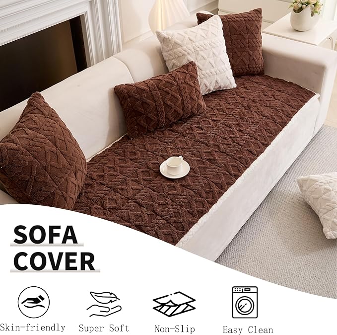Plush Couch Cover for Pets Super Soft Sofa Covers for Cats & Dogs Washable Sofa SlipCover Furniture Couch Protector for Living Room(35" x 71", Brown)