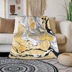 HGOD DESIGNS Gold Golden and Silver Marble Ink Abstract Painting Flannel Fleece Bed Blanket Throw Blanket Lightweight Cozy Plush Blanket for Bedroom Living Rooms Sofa Couch 50"x60"