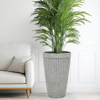 20" Resin Tall Planters for Outdoor Plants, Set of 2 Vintage Gray Large Flower Pots with Handmade Fluted Texture, Heavy-Duty and Weather-Resistant for Year Round Indoor Outdoor use