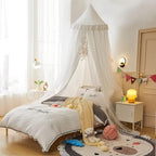 VETHIN Bed Canopy for with Lights,Double Layer Princess Round Dome Dreamy Mosquito Net Bedding Girls Room Castle Play Tent Hanging House Decor Reading Nook Canopies(White/White)