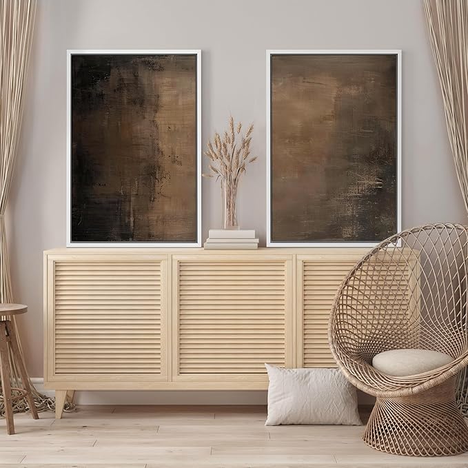 SIGNFORD Framed Canvas Print Wall Art Set Abstract Earthy Tones Modern Minimalist Abstract Shapes Illustration Modern Art Decorative Nordic Nature for Living Room, Bedroom, Office - 24"x36"x2 White