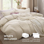 Bedsure Oat Milk Duvet Cover Full Size - 3 Pieces Prewashed Extra Soft Cotton-Like Bedding Set, Includes 1 Duvet Cover 80x90 Inches with Zipper Closure & 2 Pillow Shams, Comforter Not Included