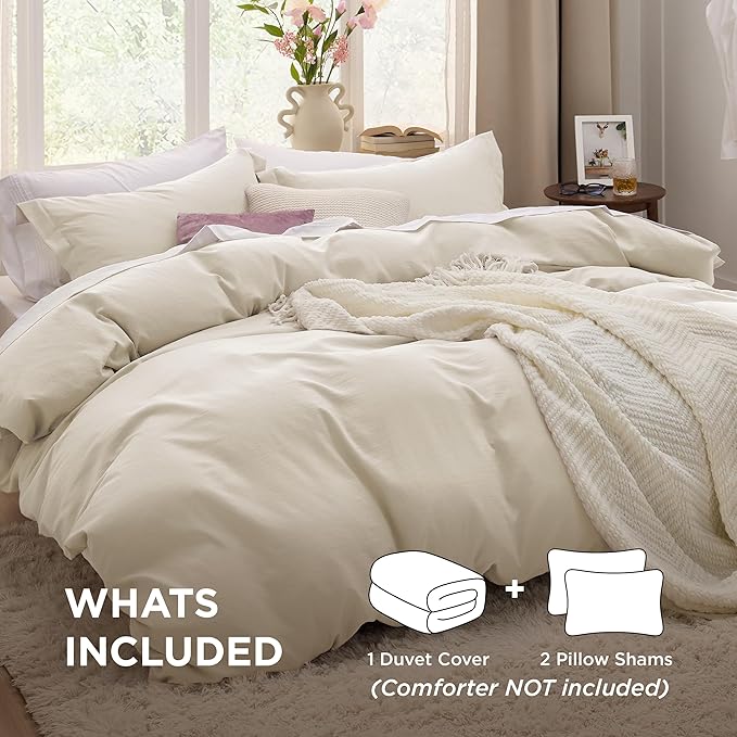 Bedsure Oat Milk Oversized King Duvet Cover - 3 Pieces Prewashed Cotton-Like Extra Soft Bedding Set, Includes 1 Duvet Cover 120x98 Inches with Zipper Closure & 2 Pillow Shams, Comforter Not Included