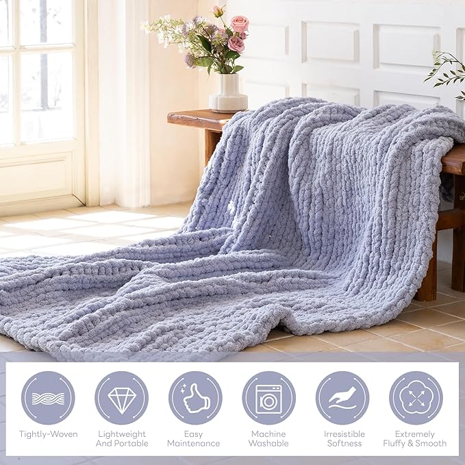 Chunky Knit Blanket - Luxury Soft Cozy 60 * 80 Throw Blanket,100% Woven Blanket Rope Knot Throw Blanket for Couch, Sofa, Home Decor, Gift - Machine Washable（Grey）