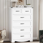 Dresser for Bedroom with 6 Drawers, 46" Tall Wood Chest of Drawers with Deep Drawers & Mental Handle, Modern Dresser TV Stand, Wooden Closet Storage Organizer for Living Room, Hallway, Entryway, White