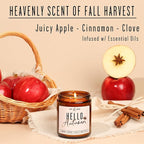 Fall Candles - ‘Hello Autumn’ Soy Fall Candle w/Apple, Cinnamon & Nutmeg I Infused with Essential Oils I Autumn Scented Candles I Cozy Décor Gifts I 9oz Jar I 50Hr Burn I Made in USA