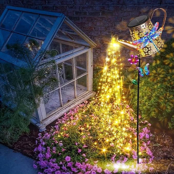 Solar Lights Outdoor Decorative, 39.4'' Metal Solar Watering Can Lights with Dragonfly, Waterproof Garden Stake Lights for Yard Lawn Patio Pathway Landscape, Gardening Gifts for Mom Grandma Women