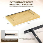 24" Floating Shelves for Wall, 12" Deep Slim Oak Floating Shelves, Wall-Mounted Shelves for Bedroom, Living Room, Kitchen, Bathroom - Set of 2