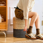 Wimarsbon Natural Seagrass Foot Stool, Hand Weaving Round Ottoman, for Living Room, Outdoor Seat (Natural & Black)