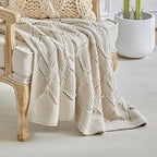 Longhui bedding Chunky Cotton Knit Throw Blanket for Couch, Sofa, Bed, or Chair, Decorative Breathable Fall Cable Knit Blanket 60 x 80 Inches, Large Medium Weight Beige