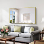 YIROMAN Bathroom Mirror 60"x36", Large Brushed Gold Bathroom Mirror for Over Sink with Aluminum Frame, Rectangular Vanity Mirror with Right Angle, Wall Mirror Hangs Horizontal or Vertical