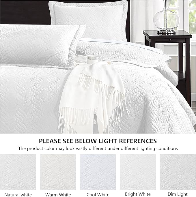 Love's cabin Quilts for Queen Bed White Bedspreads - Soft Bed Summer Lightweight Bedspread Comforter - Modern Style Wave Pattern Coverlet for All Season - 3 Pieces (1 Quilt, 2 Pillow Shams)