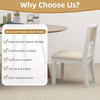 Westice Rattan Dining Chairs Set of 2, Farmhouse Natural Dining Room Chairs with Upholstered Cushion, Wood Armless Chairs for Kitchen/Restaurant, White