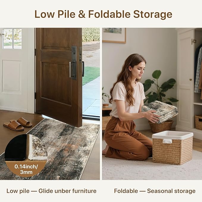 Area Rugs 8x10 for Living Room Bedroom, Modern Abstract Machine Washable Rug, Large Soft Low Pile Floor Carpet with Non Slip Backing for Dining Room, Brown