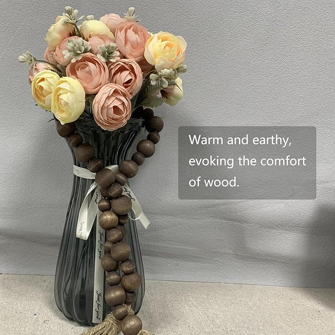 Handcrafted Farmhouse Wooden Decorative Beads Garland, Table Tray Boho Wood Beads with Tassel, Small Rustic Antique Decor for Home and Events (Dark Walnut)