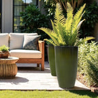 Worth Garden 23.5" H. Large Plastic Planters - Set of 2 Gradient Green Glossy Smooth Finish - Tall Plant Pots for Indoor & Outdoor Use - Decorative Lightweight Flower Pots for Front Porch, Patio, Deck