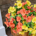 Fall Flowers Fake Flowers Mums for Outdoors Autumn Decoration, 6 Bundles Artificial Flowers Faux Silk Plants Realistic UV Resistant for Outside Planter Patio (Yellow Orange)