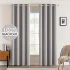 MIULEE Linen Texture 90 Inches Curtains for Bedroom 100% Blackout Thermal Insulated Greyish White Curtains Grommet Room Darkening Drapes for Living Room Nursery 52x90 Inch (2 Panels)