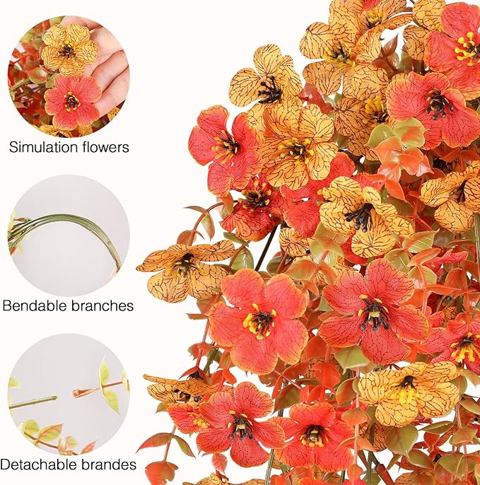 6 Bundles Artificial Fall Flowers for Outdoors Fake Plants Garden Home Fall Decor,UV Resistant Realistic Silk Faux Autumn Flower Indoor Outside Front Porch Patio Balcony Yard Farmhouse(Orange)