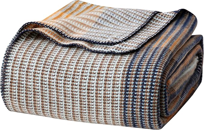 YOUR MOON 100% Pure Merino Wool Twin Size, Australian Organic Natural Wool Blanket, Hypoallergenic Wool Blanket for Bed, Medium Weight(Brownish Blue, 90 * 66)