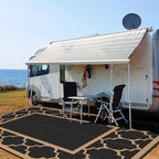 GENIMO 10 ' x 14 ' Outdoor Rug Waterproof for Patio Decor, Foldable Reversible Plastic Straw Area Rugs Mat for Camper, Outside Carpet for Rv, Deck, Porch, Picnic, Beach, Balcony, Black & Brown