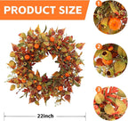 22 inch Artificial Fall Wreaths for Front Door,Autumn Wreath with Pumpkin and Maple Leaves Suitable for Indoor Outdoor Wall Porch Harvest Festival Thanksgiving Day Farmhouse Holiday Decor.