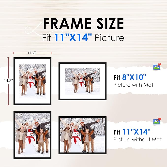 FIXSMITH 11x14 Picture Frame Bulk-4 Pack, Photo Frame with HD Plexiglass, Display Pictures 8x10 with Mat or 11x14 Without Mat, Black Picture Frames Collage Wall Decor, Gallary Wall Frame