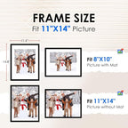 FIXSMITH 11x14 Picture Frame Bulk-4 Pack, Photo Frame with HD Plexiglass, Display Pictures 8x10 with Mat or 11x14 Without Mat, Black Picture Frames Collage Wall Decor, Gallary Wall Frame