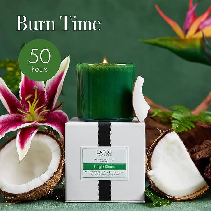 LAFCO New York Classic Candle, Jungle Bloom - 6.5 oz - 50-Hour Burn Time - Reusable, Hand Blown Glass Vessel - Made in The USA